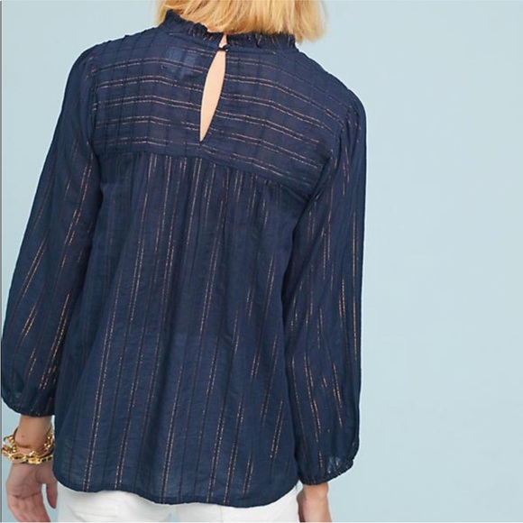 Maeve by Anthropology Reston Victorian Top Blue/Gold Sz Small - Picture 2 of 10